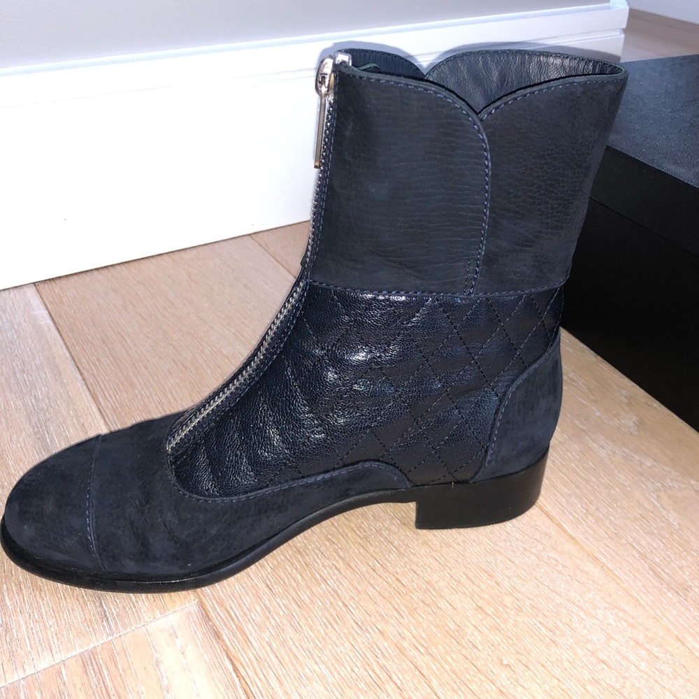 Chanel Zip Up Blue Suede Combat Boot - Picture 3 of 8